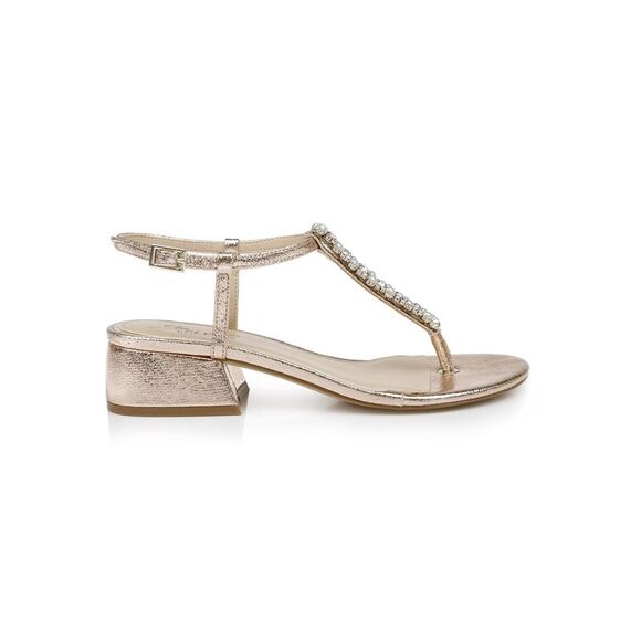 JEWEL BADGLEY MISCHKA Women's Gold Dasha Embellished T-Strap Solid Thong Sandal - Picture 2 of 4